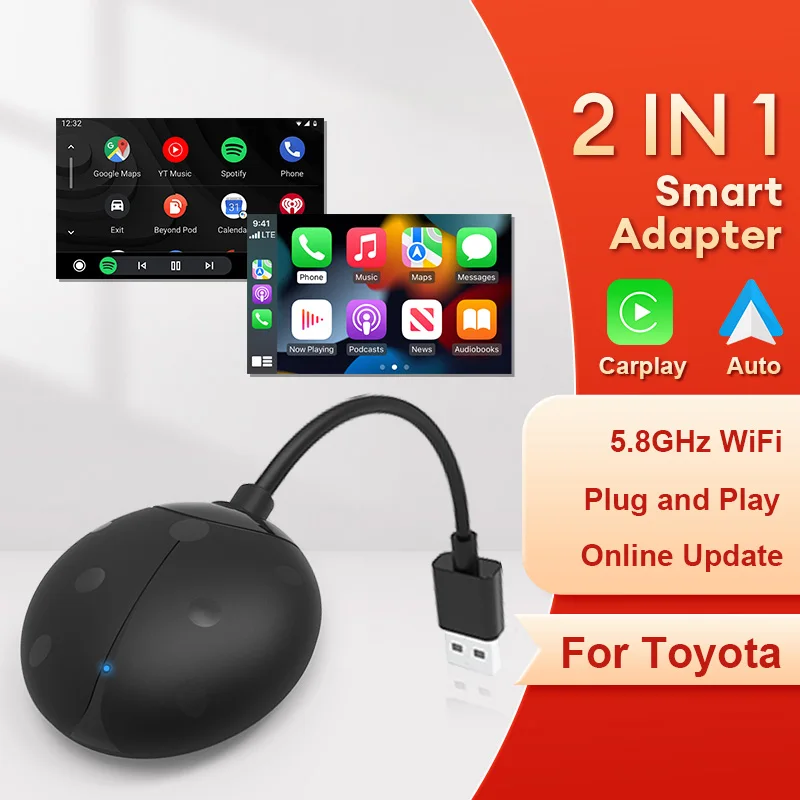 Mini 2 in 1 pre Toyota Wireless na káblové karplayandroid auto AI Box Car Multimedia Player Typ C Adaptér Bluetooth Auto Connect