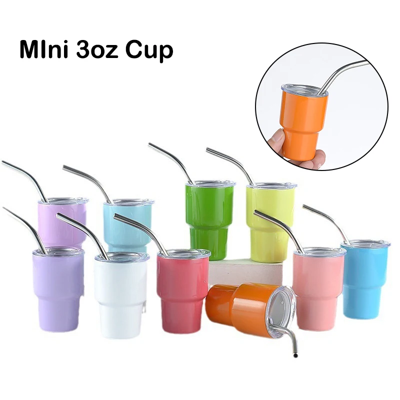 Mini 3 oz Tumbler Vákuum víno Whisky Izolovaný šálka z nehrdzavejúcej ocele Kávový šálka s darčekovými šampanskými slamenými šampanskými party