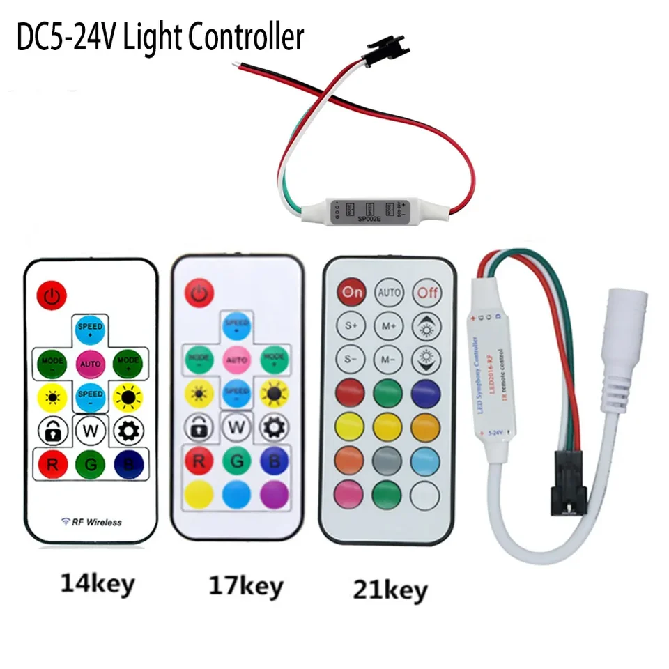 Mini 3key Rf 14Key 17Key 21Key LED pixel Strip DC5-24V Light Controller pre WS2811 WS2812B SK6812 6803 s diaľkovým radičom