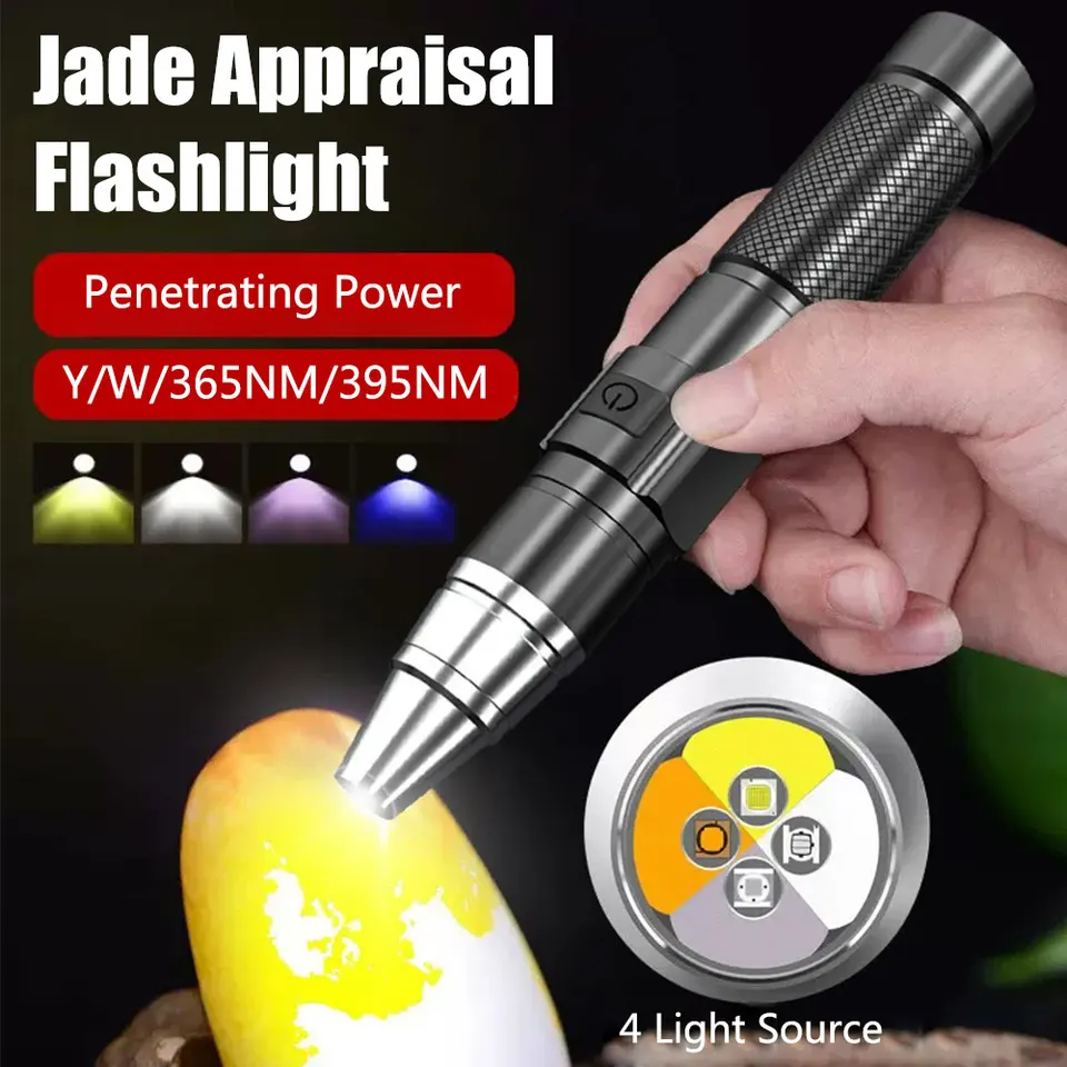 Mini 4 svetelné zdroje LAMP LED LED Vysoko výkonné UV baterka EDC 365/395NM LANTERNA TORCH UV JADE Inšpekcia Ultrafialové UV pracovné svetlo