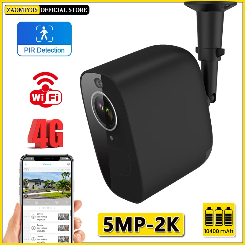 MINI 4G SIM 2K Domáca kamera WiFi Outdoor PIR Detekcia Alarm Dohľad nad 5MP vodotesná bezdrôtová bezpečnosť IP CCTV fotoaparát