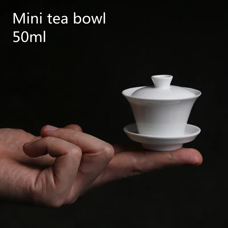 Mini 50 ml gaiwan pre čaj pevná biela porcelánová tureen s vekom čajovník cestovanie Kung Fu TEA Set Chinese Chinese Chawls Chawan