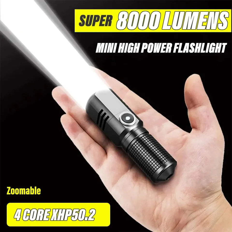 Mini baterka XHP50 LED USB C Nabíjateľná 16340 18650 batériová baterka 1500 lm Výkonná baterka je možné uzavrieť jedným kliknutím