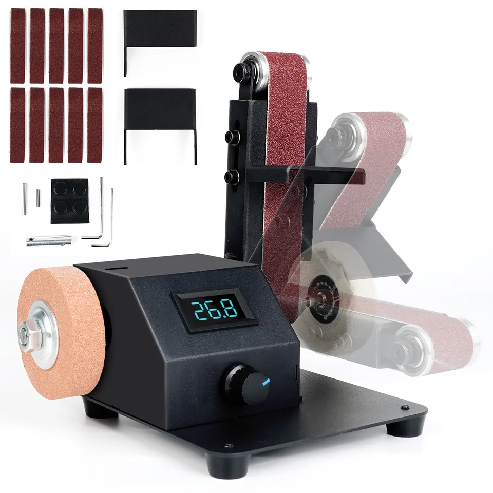 Mini Belt Sander 350W Electric Sander Bent Lavring brúska je dodávaná s 10 kusmi brúsnych pásov pre drevené kovové nôž koža