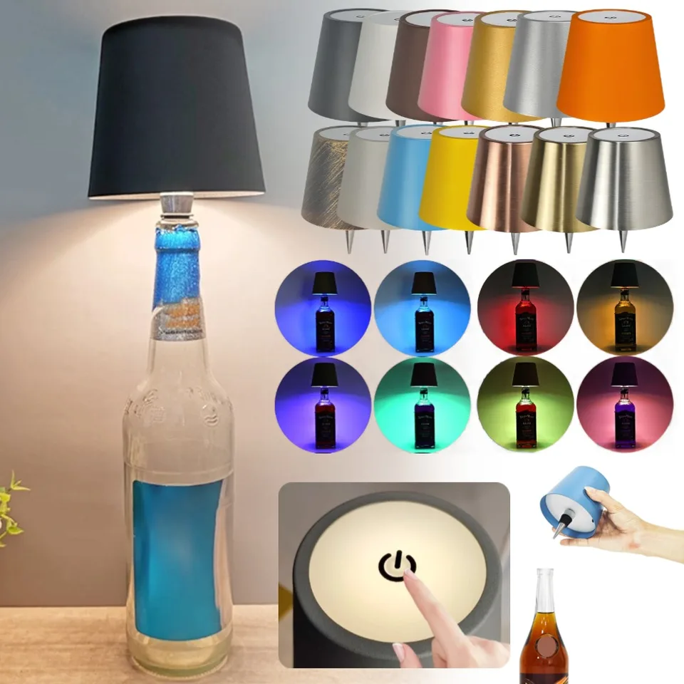 Mini bezdrôtová fľaša stolová lampa dotyk ovládanie stmieva nočné svetlá 2000 mAh lampa na fľašu pre domáci stĺp