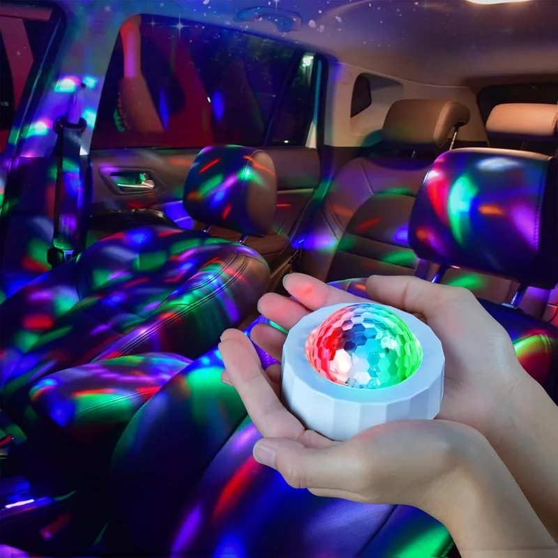 Mini Car Disco Ball Nabíjateľná batéria Mini automobil Disco lopta so vstavaným hlasom ovládaným viacfarebným automobilovým diskotékom