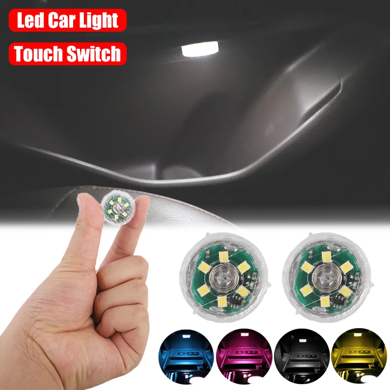 Mini Car LED Touch Switch Light Auto bezdrôtové okolité lampa prenosné nočné čítanie Svetelné vozidlo Strešná žiarovka Vnútorné svetlo 1/2ks