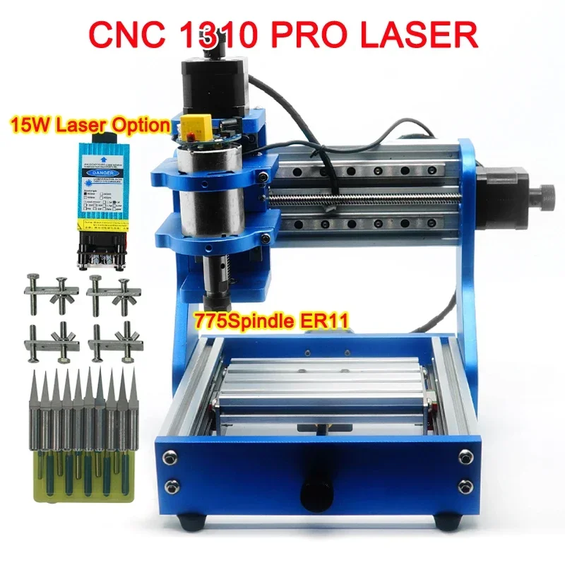 Mini CNC 1310 Pro Laser Gravírovanie stroja pre mletie DRS mletia kovový rezbár s 15 W laserovou hlavou