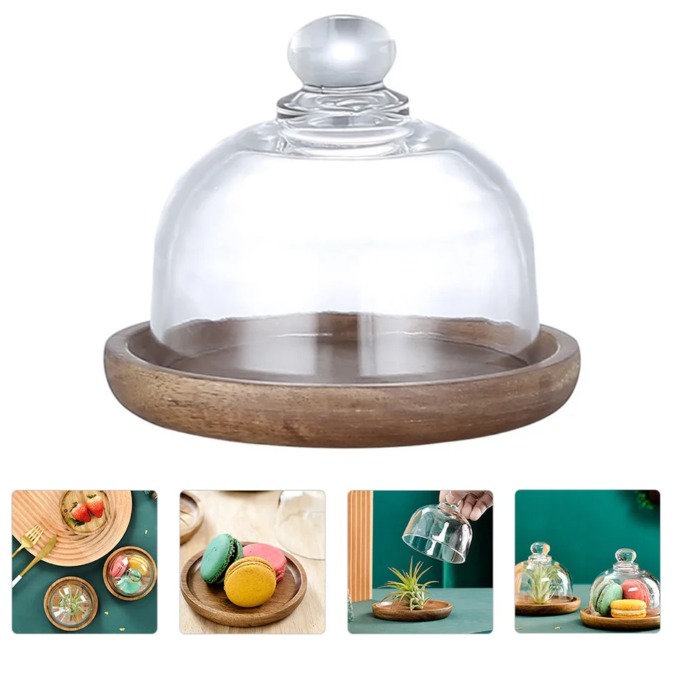 Mini dezertný tanier stojan na koláč Stojan Serving Fook Wooden Cover Kit Suite Glass Tray Snack Cany