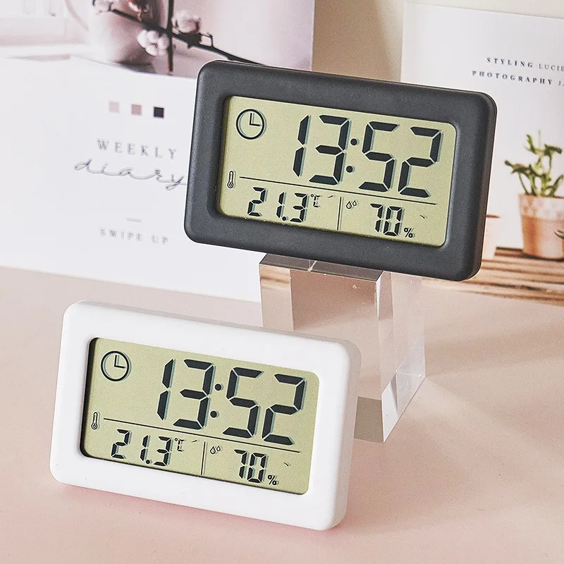 Mini digitálne hodiny Teplota a vlhkosť zobrazujú prenosné hodinové hodiny LED hodiny Slim Small Alarm Glock