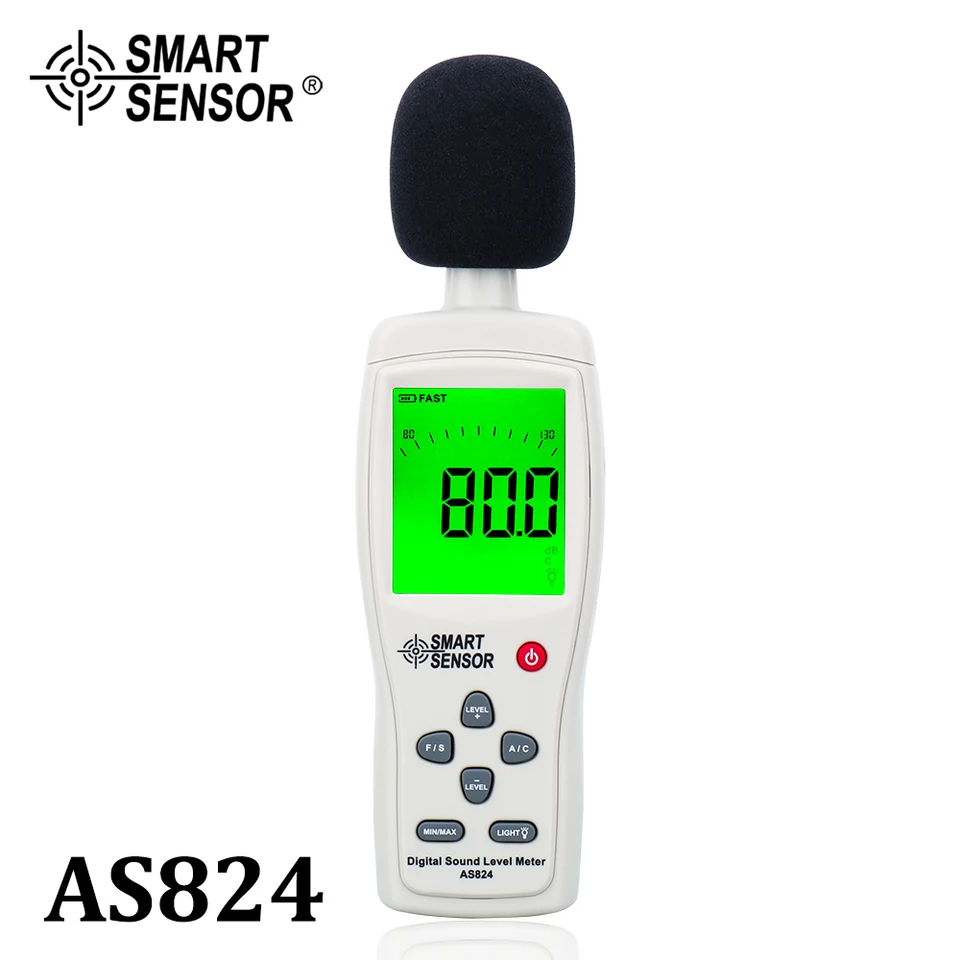 MINI DIGITÁLNE ZVÝŠENIE ZVUKOVÉHO NÁRODNÉHO NÁRODNÉHO ZVÝŠENIA TESTICKÝ TESTOVANÝ TESTICKÝ TLAČ 30 ~ 130 DBA 35 ~ 130DBC DB Meter SmartSensor AS824