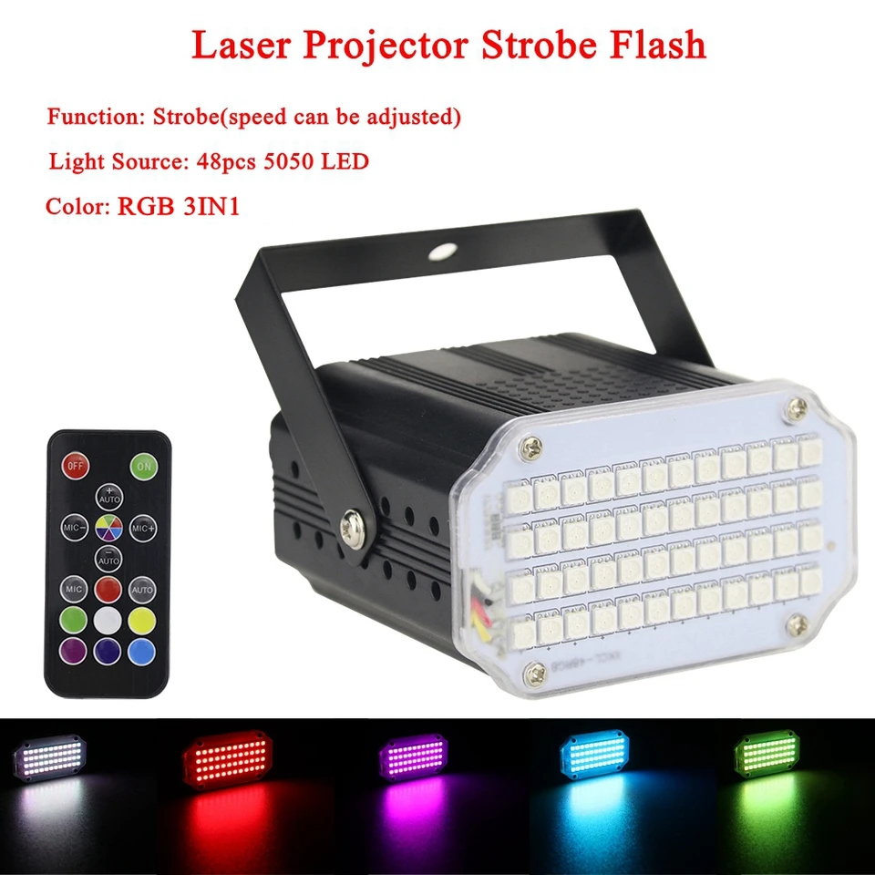 MINI Domáce pódium Efekt osvetlenia 48ks LED DJ DISCO SONDOMATOVANÝ laser projektor Strobe Flash RGB DJ DISCO MUSIC PARTY Svetlo