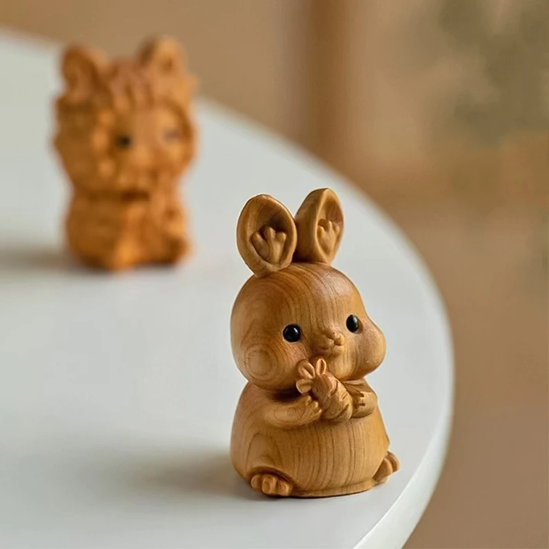 Mini drevené rezbárske dvanásť zverokruhových ornamentov roztomilé myš Ox Tiger Rabbit Dragon Snake Animal Decor Decan Office Decor Darček Darček