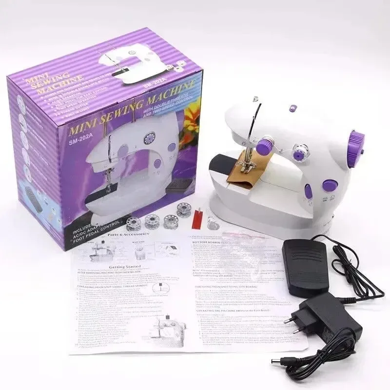 Mini elektrický šijací stroj Domov Malé dvojité rýchlosti prenosné prenosné nočné ľahké nohy Pedál Rovná súprava pre dve vlákna