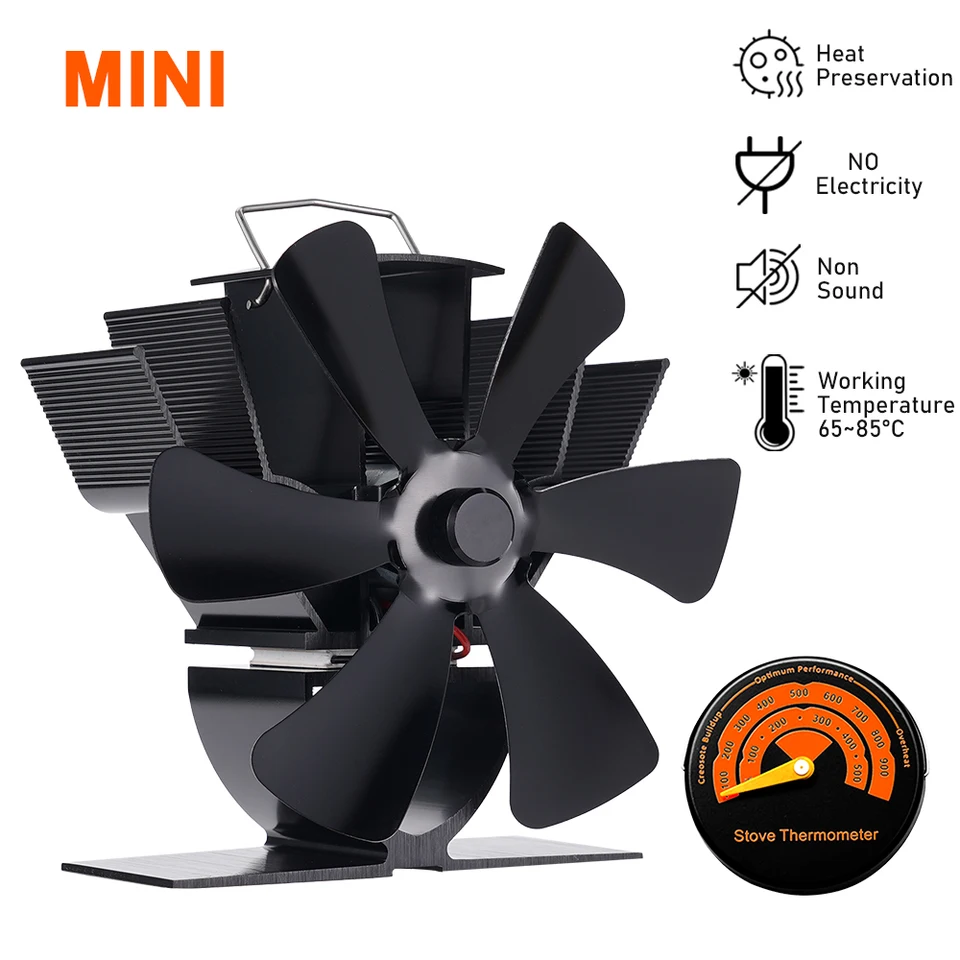 Mini krbový ventilátor 6 čepelí tepelne poháňané kachle Ventilát No batéria alebo elektrina požadujú