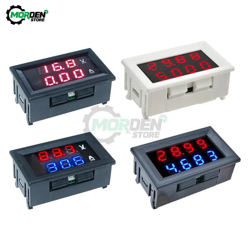 Mini LED Dual Display Digital Voltmeter Ammeter 4 Bit 5 drôtov DC 100V 200V 10A 50A 0,28 palca napätie prúdu červeno modrej farby