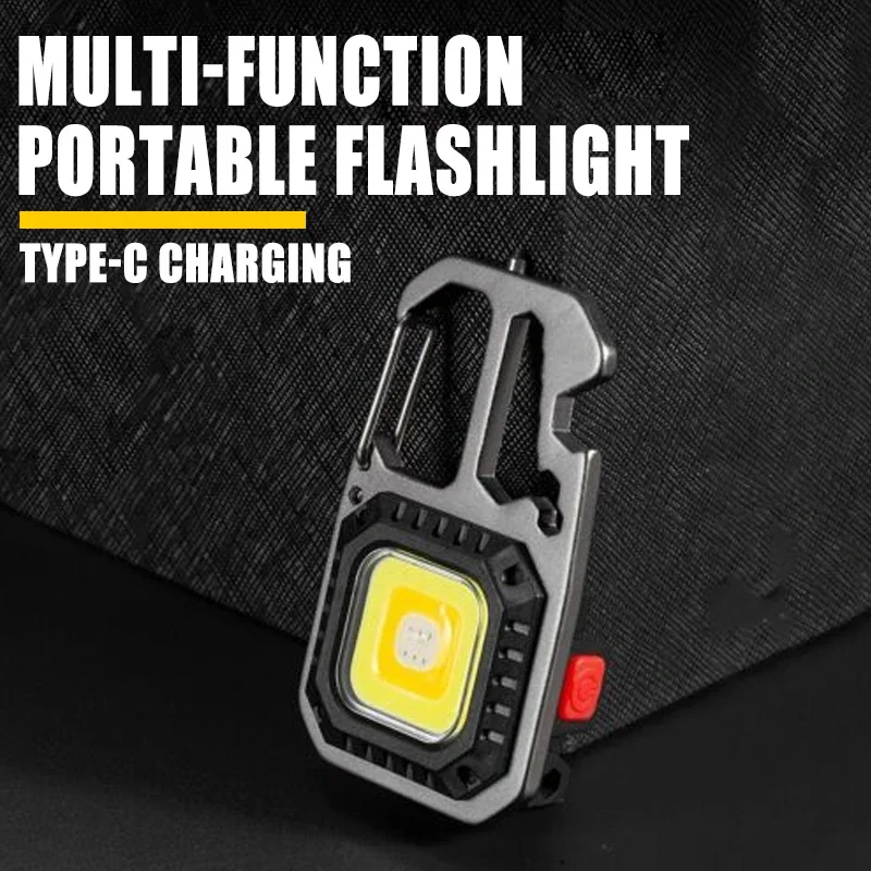 Mini LED prenosná kľúče baterka vonkajšia kabína COB Work Light Núdzové osvetlenie s kempingom otvárač fľaše kladivom kemping