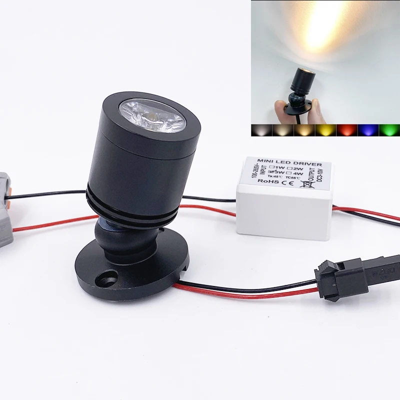 MINI LED Spotlight AC100V 220V DC12V 24VCABINET DISPLAY PLIPELLY ŠPECKÁRNE Svetlo Rotatovateľný uhol Small SPO TLIGHT 1W 3W Stropná žiarovka