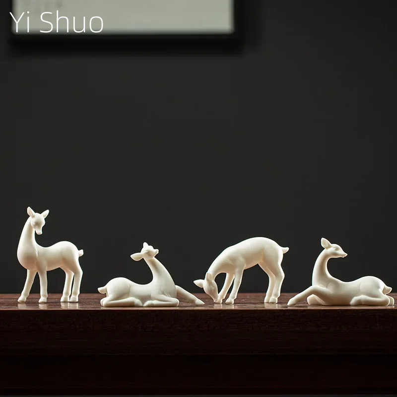 Mini malé číslo keramické ornament Animal Deer Ceramic Biely remese