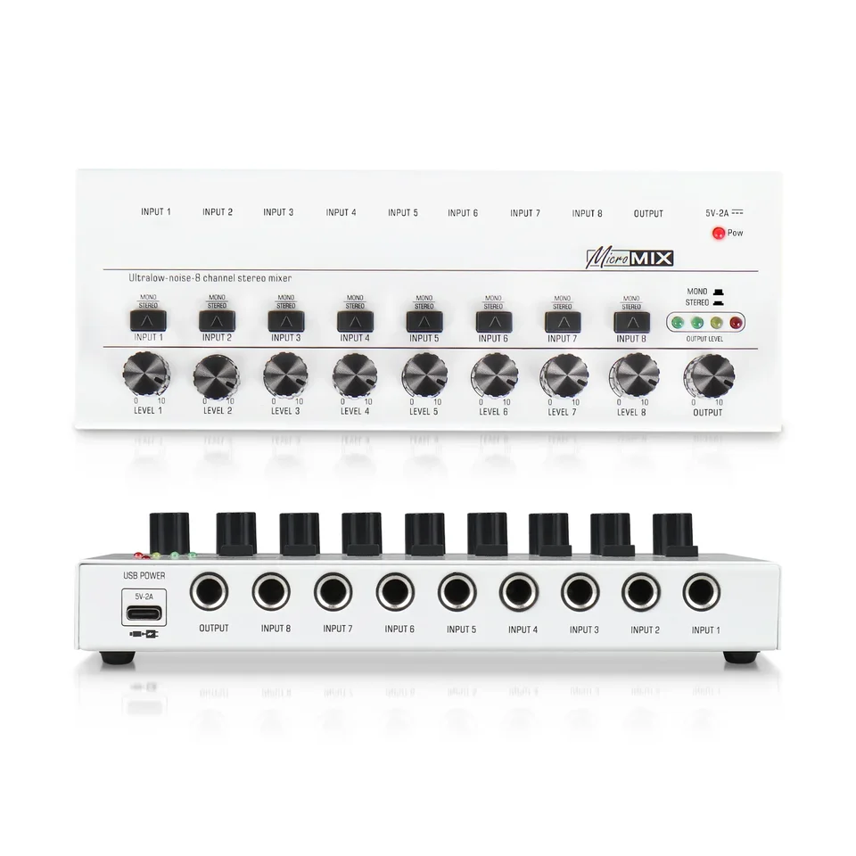 Mini Mixer G-Mark Mix8 Sound Board Controller 8 kanál pre hudobné prístrojové gitarové mikrofónne pódium