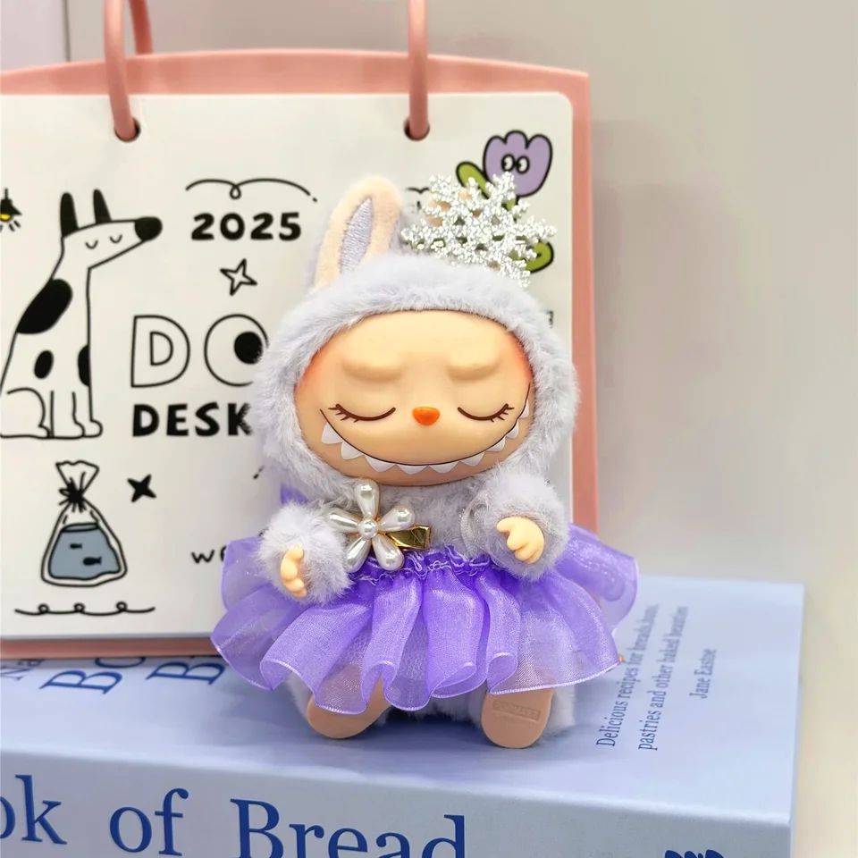 Mini plyšové oblečenie pre oblečenie na oblečenie pre Kóreu KPOP EXO LABUBU idol V2 Purpurové šaty Snowflake Hairpin Set Obliekanie darček