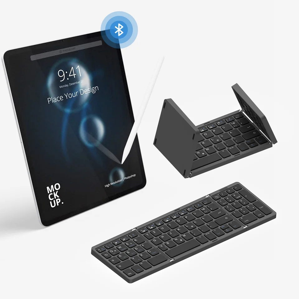 Mini prenosná tri skladacia klávesnica francúzsky španielsky anglický nemecký bezdrôtový BT číslo klávesnice pre Mac Windows prenosný tablet iPad