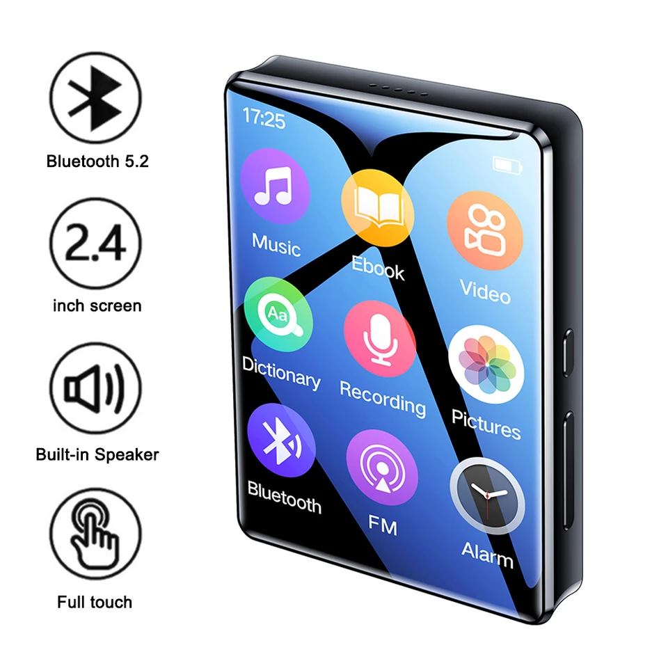 Mini prenosný mp3 prehrávač Bluetooth hifi stereofónny hudobný prehrávač na celú obrazovku MP4 Video prehrávanie s FM Radio Recording pre Walkmana