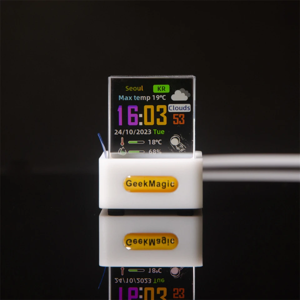 Mini priehľadné wifi meteorologické hodiny kreatívny darčekový pracovný displej s animáciou GIF a fotoalbumami Desktop Clock Station