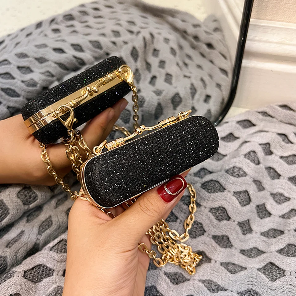 Mini reťaz dekoratívna taška luxusná kamienok s kamienkami rúž v taške Vysoko kvalitná večera banketové párty s ramenom Crossbody Bag Bag