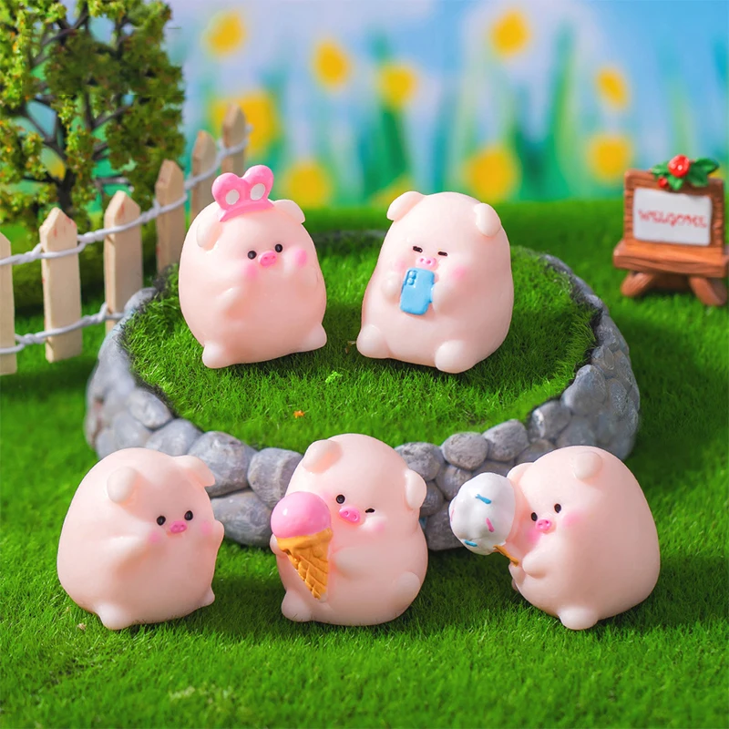 Mini roztomilé vtipné ružové ošípané figuríny Dashboard Ornament Domov Office počítač stolová miestnosť Piggy Doll Doll Resin Craft Ozduku