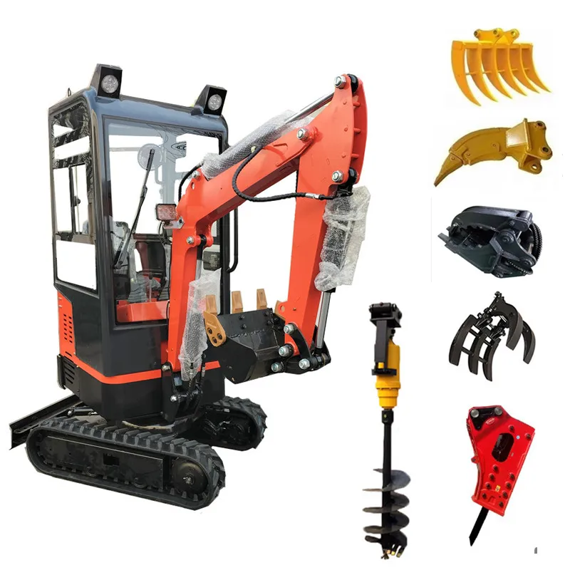 Mini rýpadlo 1,2 ton malého bagerového crawlera hydraulický rýpadlo s uzavretou kabínou Malé digger pre domácu záhradu prepravu