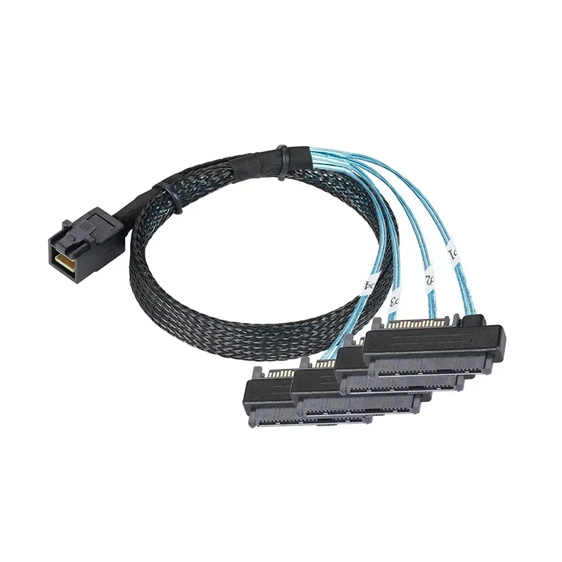 MINI SAS HD 12G SFF8643 až 4 SAS 29 PIN SFF8482 Káblové konektory s 15 -PIN SATA napájacím konektorom