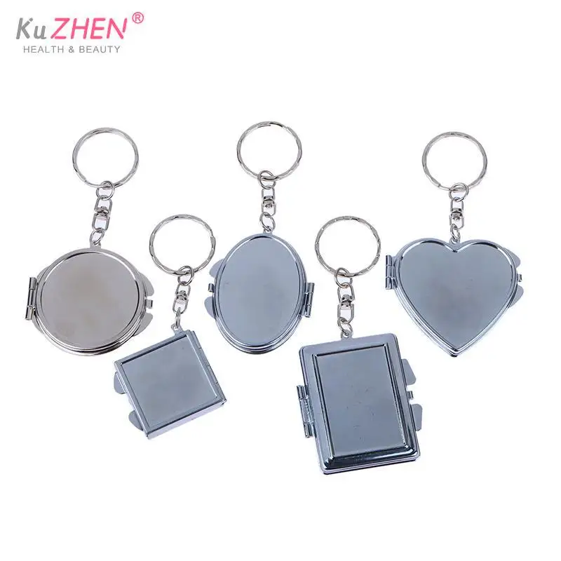 Mini skladacie zrkadlo kľúče okrúhle srdce oválny štvorcový tvar obojstranné kozmetické zrkadlo kovové skladacie skladacie kľúče make -up zrkadlo 1pc