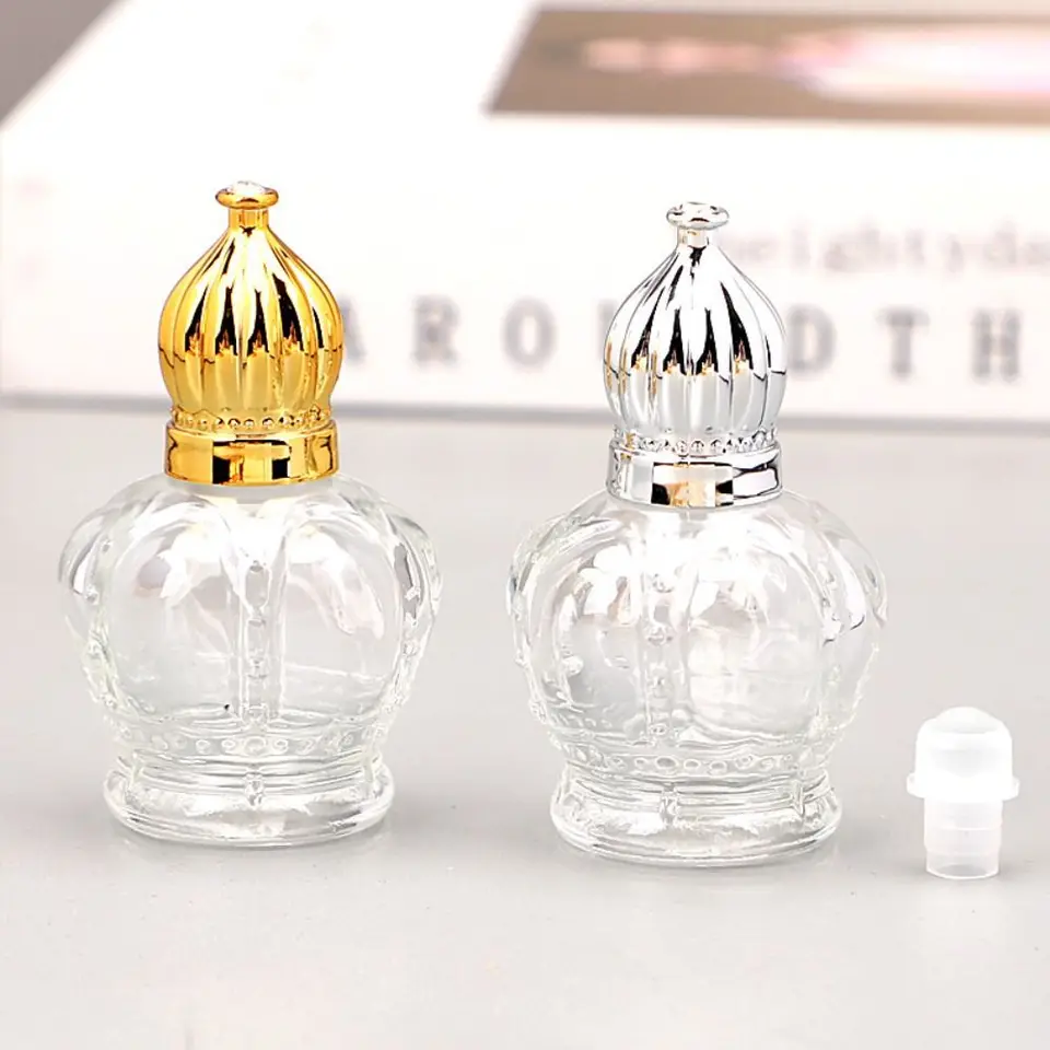 Mini sklenené valcové fľaškové tvary koruny 15 ml éterický olej fľaša s prázdnymi doplňovateľnými fľaškami parfum