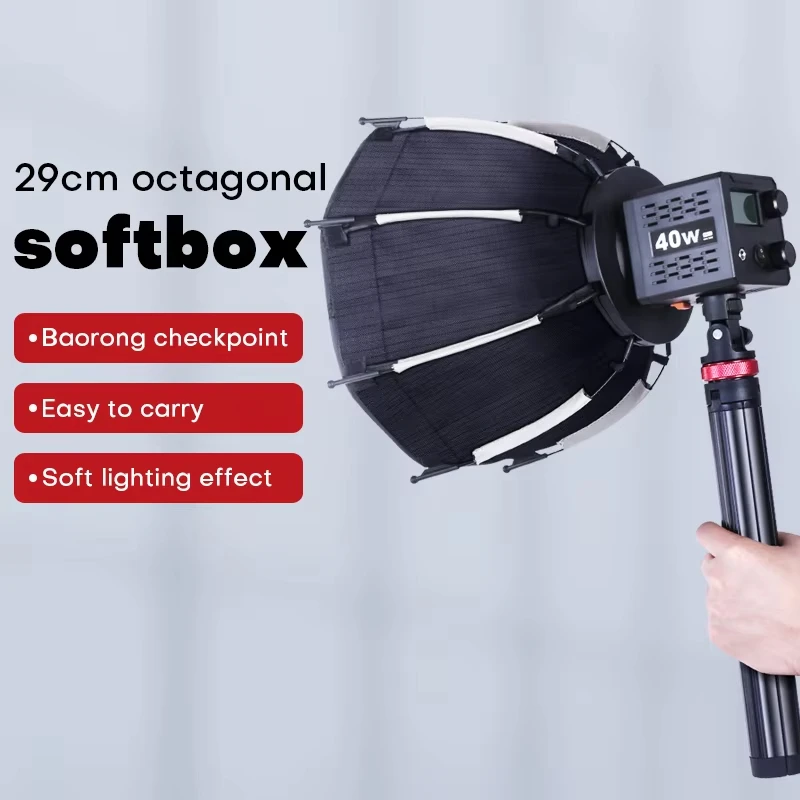 MINI SPEDLITE Prenosný 30 cm skladací osemuholníkový softbox QuickBox Svetelný box s mini držiak pre COB Video Light