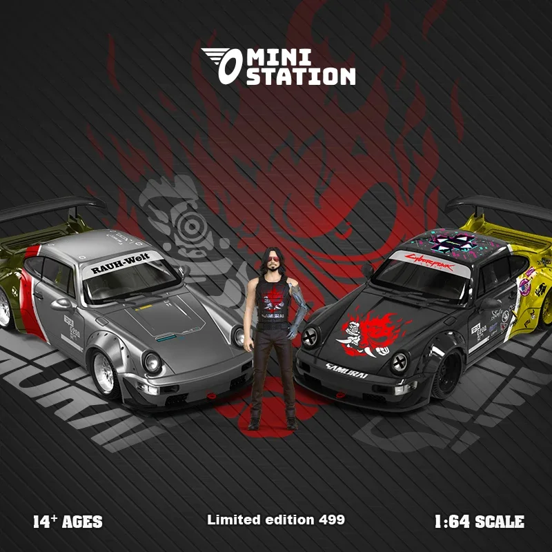 Mini stanica 1:64 RWB 964 Samurai 2077 Blackyellow / Silvergreen Limited499 Diecast Model CAR