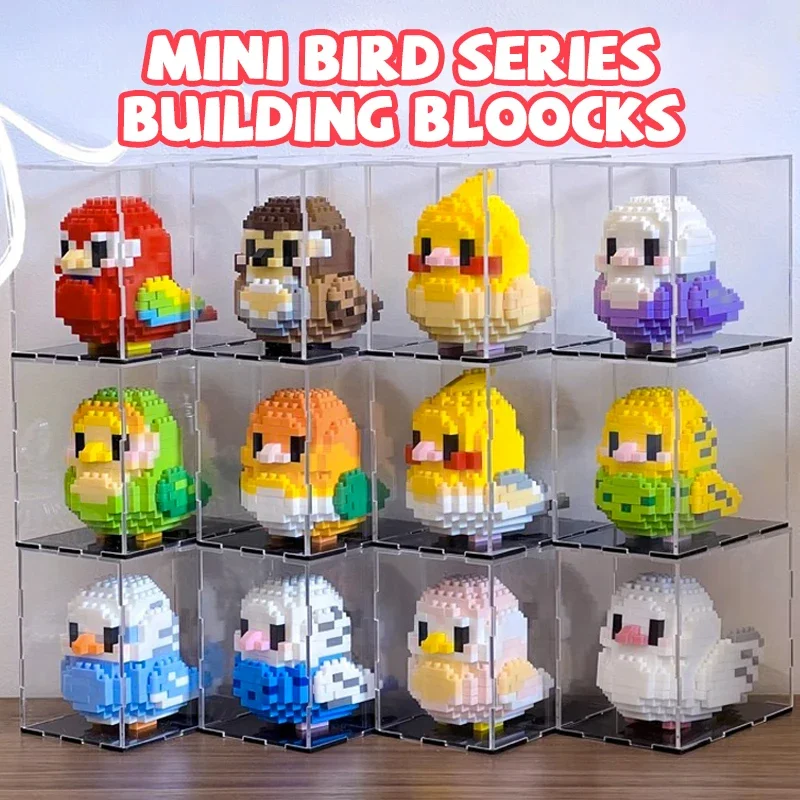 Mini stavebné bloky 3D Bird Series Cute Parrot Model Model tehly zostavujú hračky stolových hračiek Kawaii pre darčeky pre deti