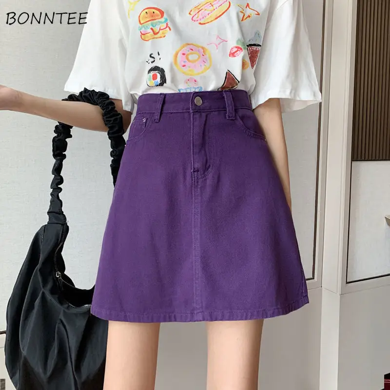 Mini sukne Ženy Slim Streetwear 5xl Solid High pás študentka Vysoko zovreté vo voľnom čase ženská džínsová džínsová módna leto Populárne elegantné ulzzang