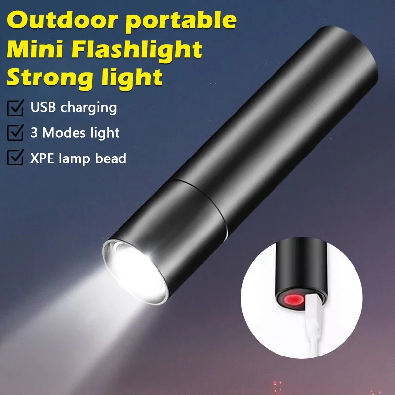 Mini teleskopická priblíženie baterky 3 Svetlý režim Torch USB Nabíjateľná nepremokavá vodotesná výkonná baterka vonkajšia prenosná baterka lampa