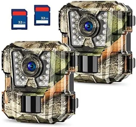 Mini Trail Camera 2 Pack 24 MP 1080p HD, Hra lovecká kamera s 32 GB SD kartami, nepremokavé nočné videnie Tiny Scouting C