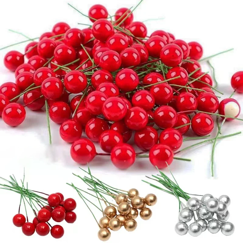 Mini umelé bobule červené falošné bobuľové čerešňové tyčinky na vianočné diy kvetinové ornament Ornament novoročné večierky Domáce dekorácie