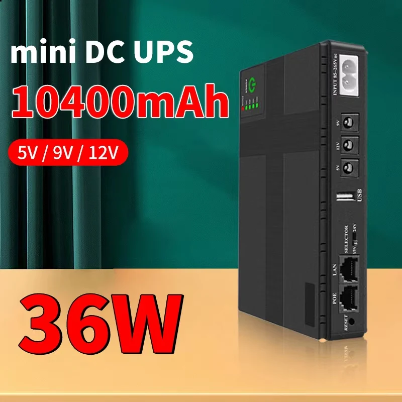 Mini UPS 36W Neutrhabinateľný napájací zdroj DC 5V 9V 12V Výstup 10400 mAh Batéria zálohovanie router WiFi Modem Switch 220V Nabíjanie