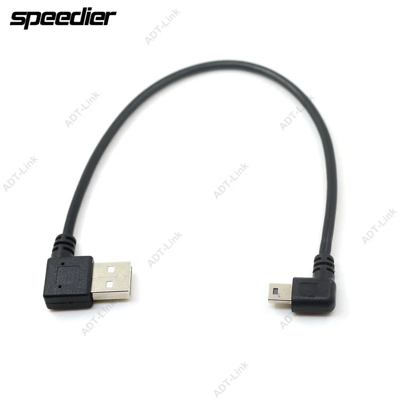MINI USB dátový kábel 10 palcov 90 stupňov USB pravý uhol NIKEL PASLED KRÁTKA USB 2.0 -A-MALE-4PIN do pravého uhla mini-b-5pin 25 cm