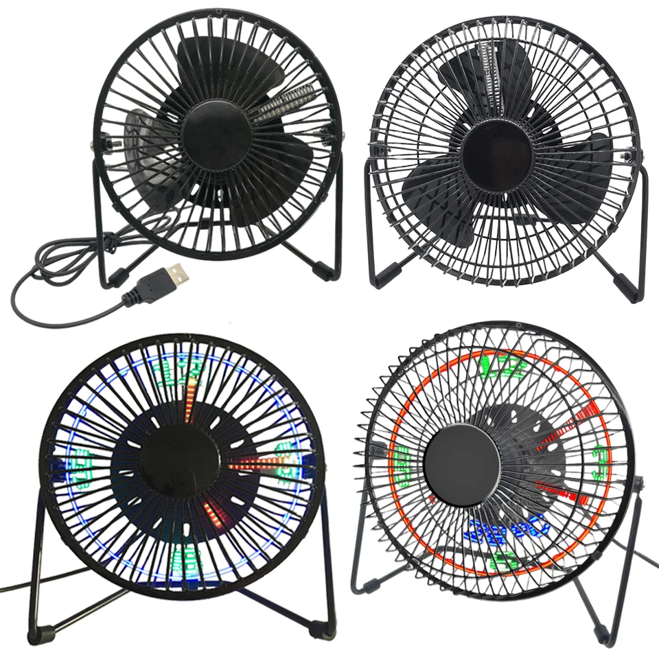 MINI USB LED VENTILÁR s hodinami s teplotou v reálnom čase zobrazenie USB-poháňanej 360 rotácie Nízky hluk pre domáce cestovanie pre notebook
