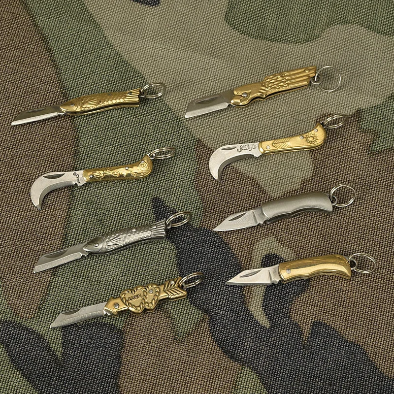 Mini vrecko Keychain nôž skladacie mosadzné kľúče prívesok Cleaver Blade Cutter Tool Darček