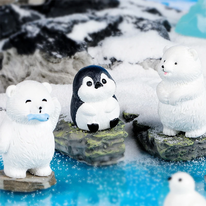Mini ľadový medveď figurín karikatúra Penguin biely medveď mikro krajinná bábika Model automobil Interiér Ornament