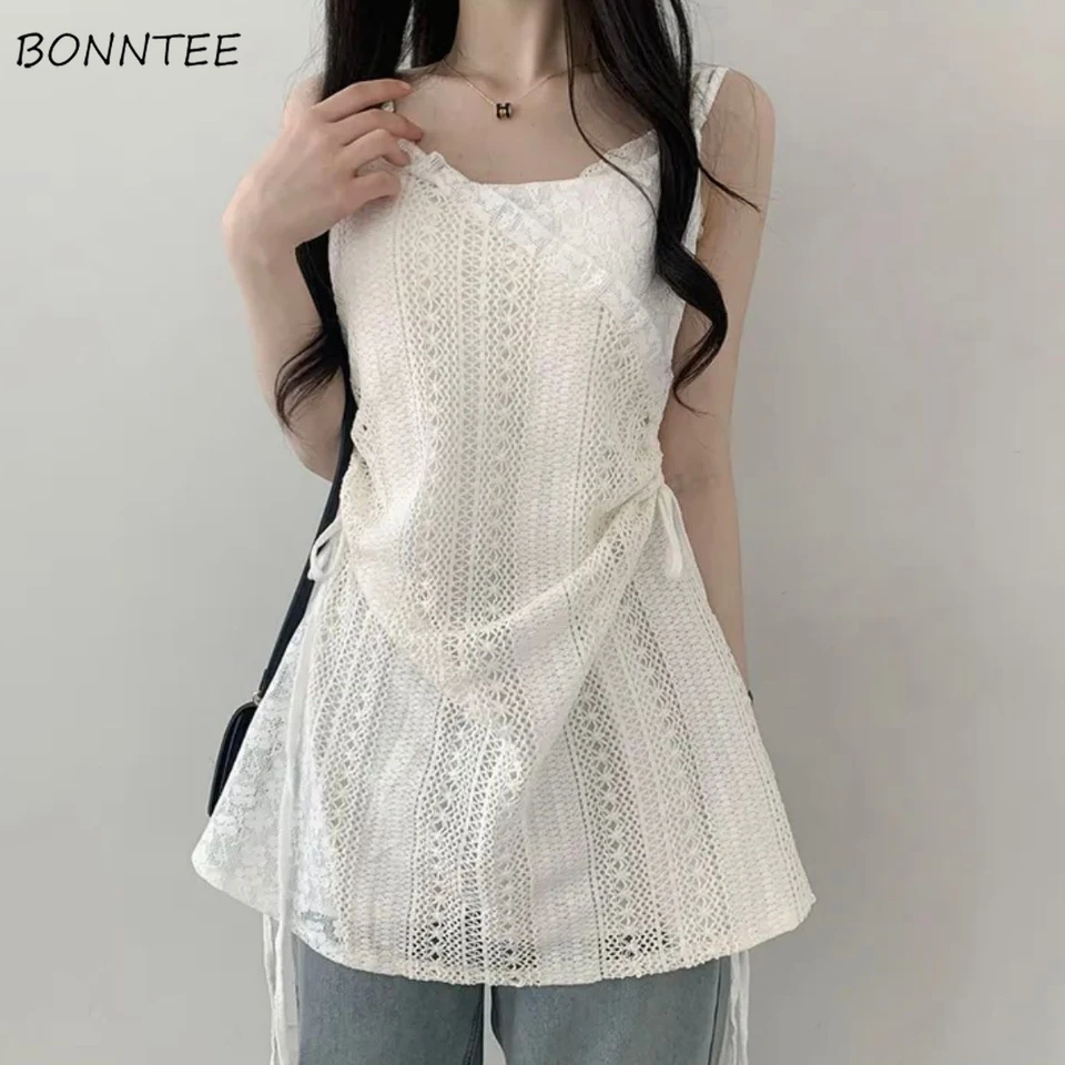 Mini šaty Ženy čipky Bodycon Lace-up bez rukávov letný kórejský štýl Príležitostné prázdniny Hotsweet y2k dutiny out Streetwear Chic Chic
