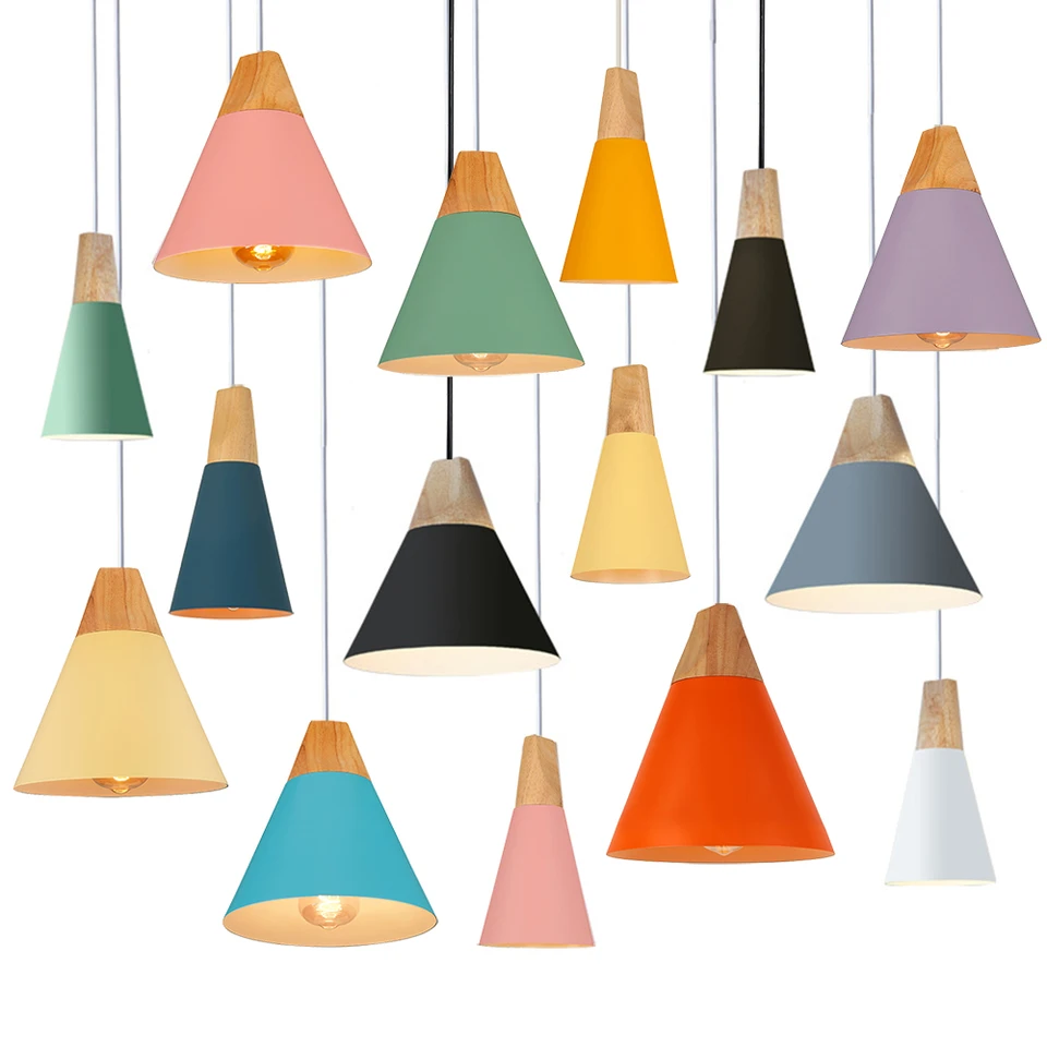 Minimalistické E27 Pendant Lights Hliníkové drevené lampa tieň domáci dekorácia zavesenie osvetlenia pre jedáleň kuchynská reštaurácia luster