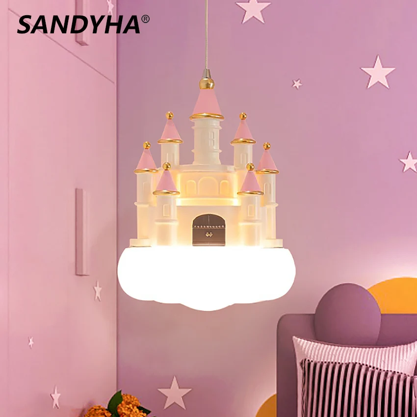 Minimalistické nové závesné svetlo Dievčatá Kreatívne ružové hradné oblaky malé lustr detská izba lôžko lôžko LED LED LED LAMP