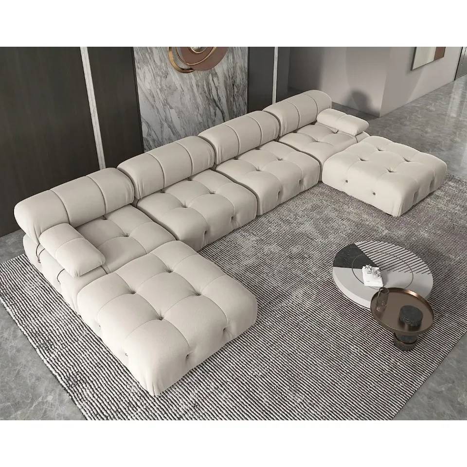 Minimalistické zamatové pohovky v tvare U hlboké 6-miestne pohovky pre obývaciu izbu, 138 ”modulárny sekčný gauč, byt